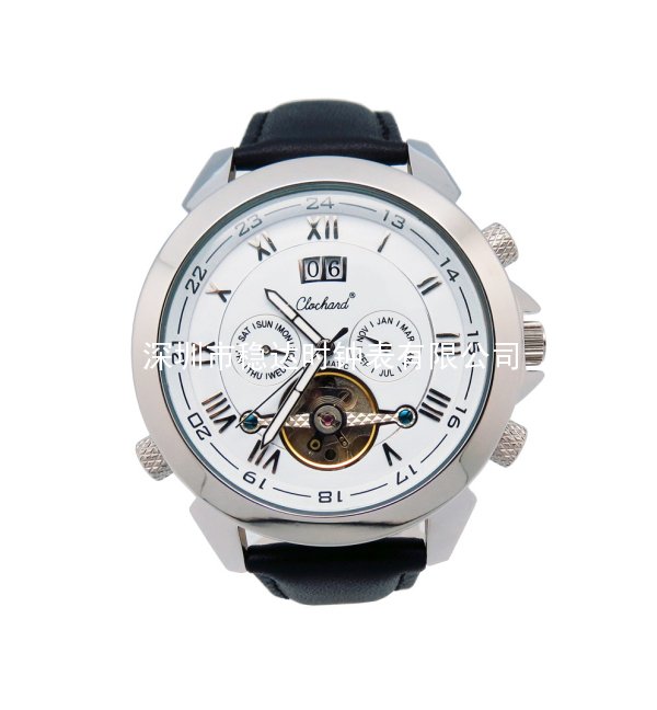 歐美時(shí)尚男士多功能機(jī)械皮帶不銹鋼商務(wù)手表定制