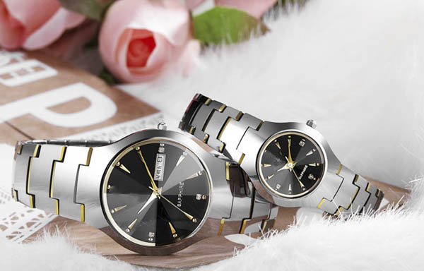 休閑雙日歷對鎢鋼防水女士手表定做