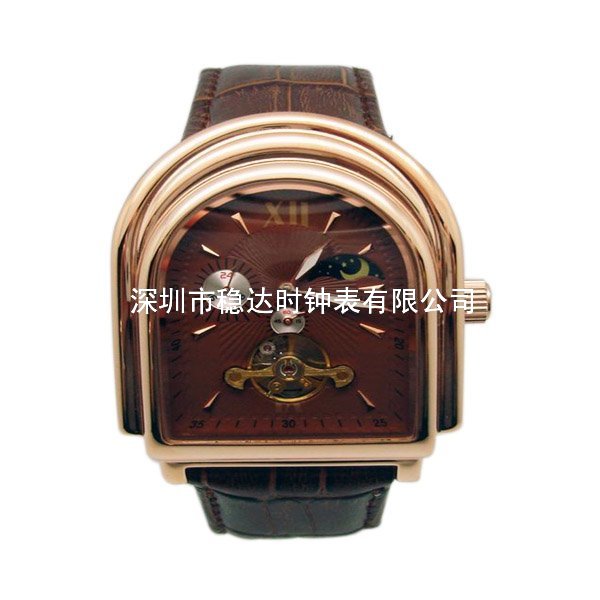 穩(wěn)達時高端霸氣真空電鍍不銹鋼殼牛皮表帶手表定制